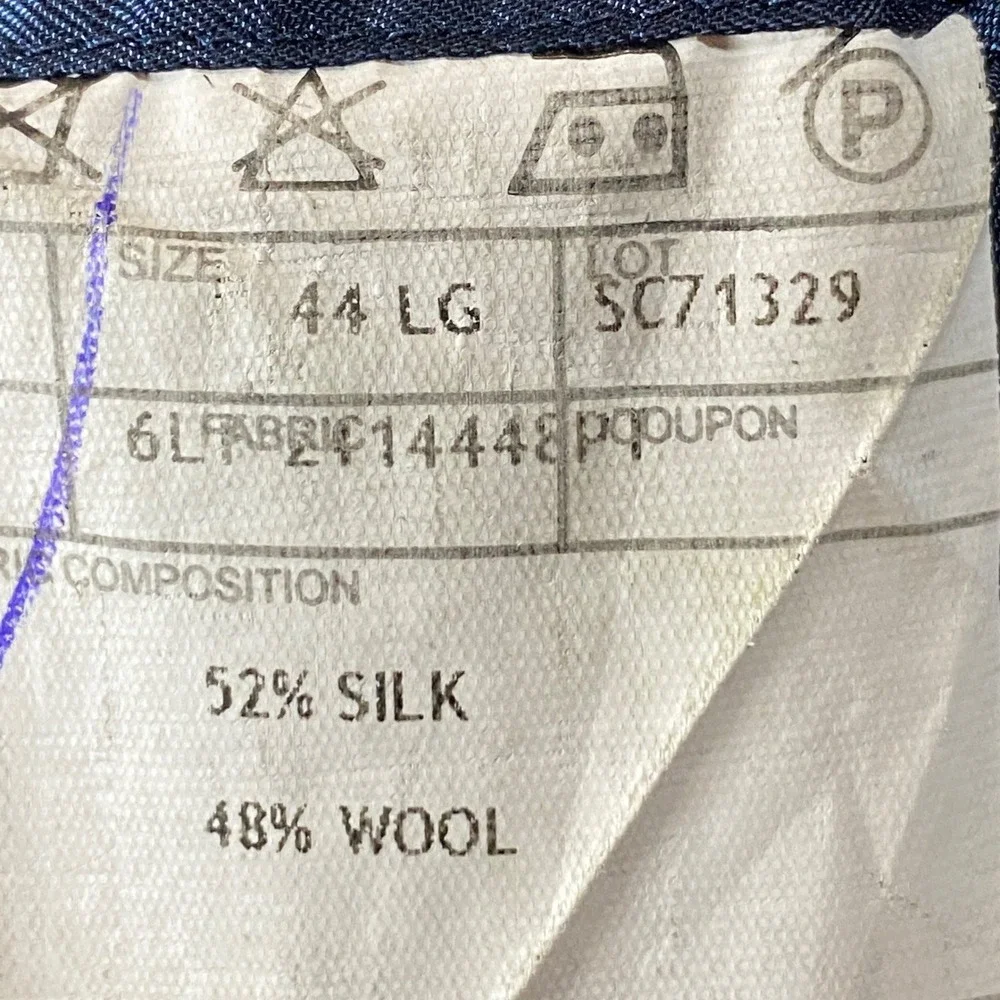 Jos. A. Bank Signature Collection 44L Blazer Silk Wool Blue Tailored Check Plaid